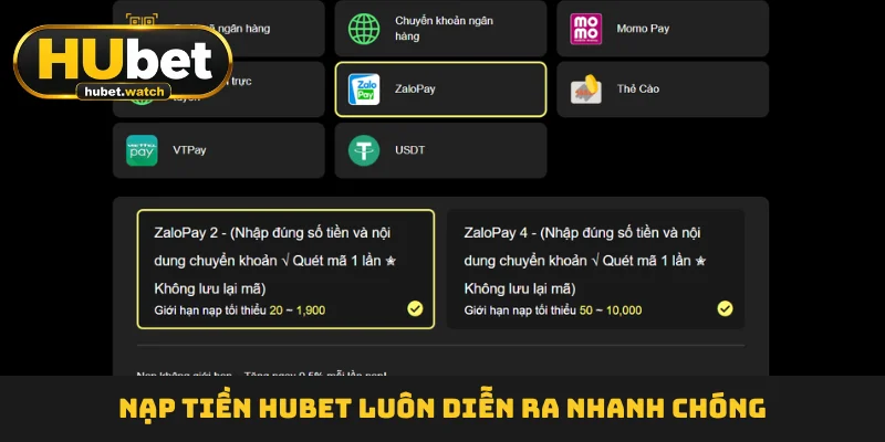 Nạp tiền HUBET luôn diễn ra nhanh chóng Nạp tiền HUBET luôn diễn ra nhanh chóng